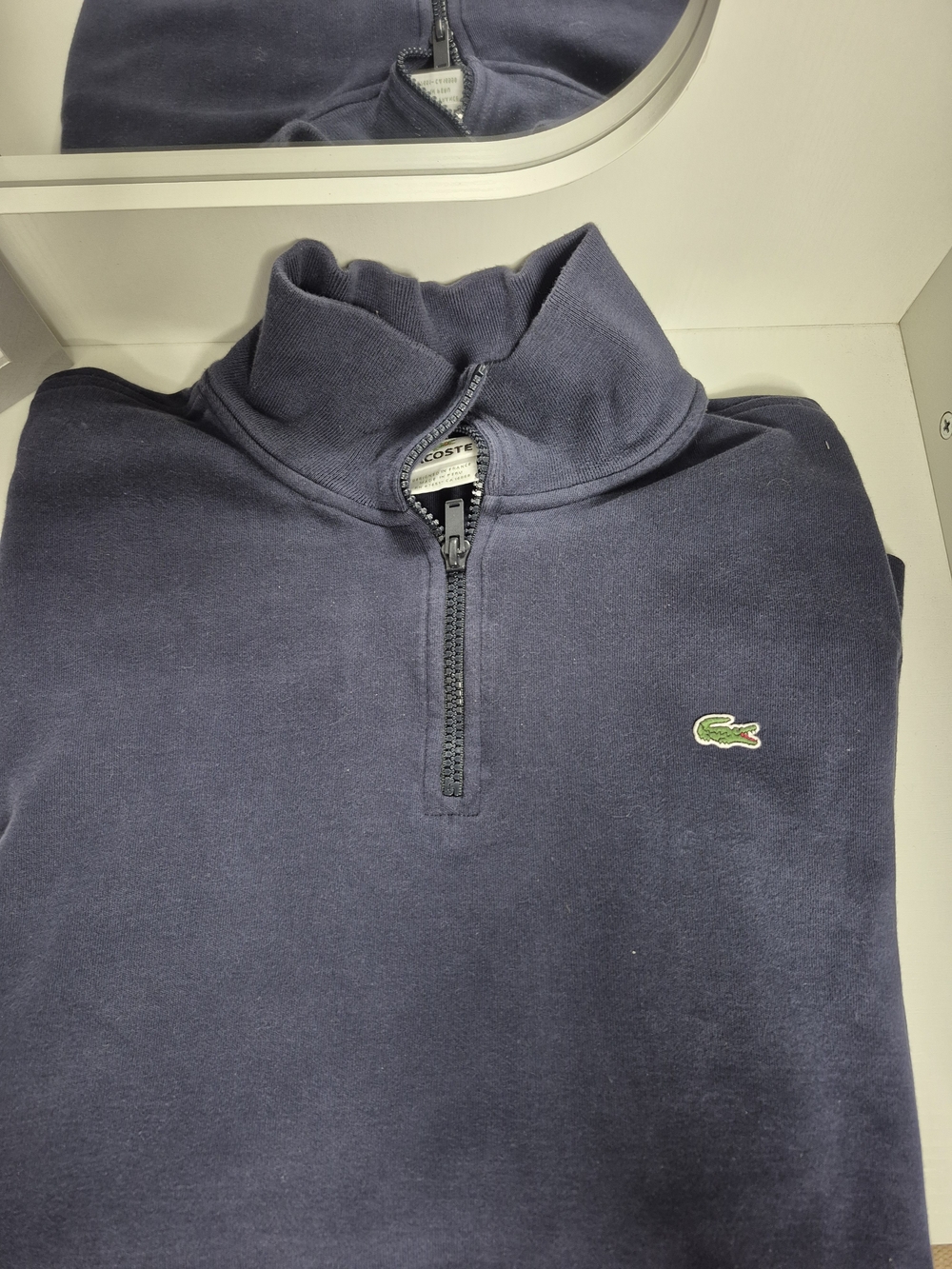 Lacoste Navy 1/4 Zip Sweatshirt with Crocodile Logo